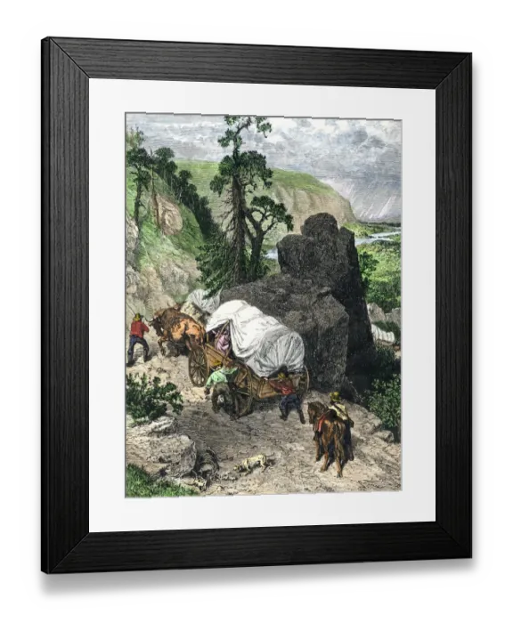 Framed Print : Wagon train crossing the mountains Framed Print : Wagon train crossing the mountains