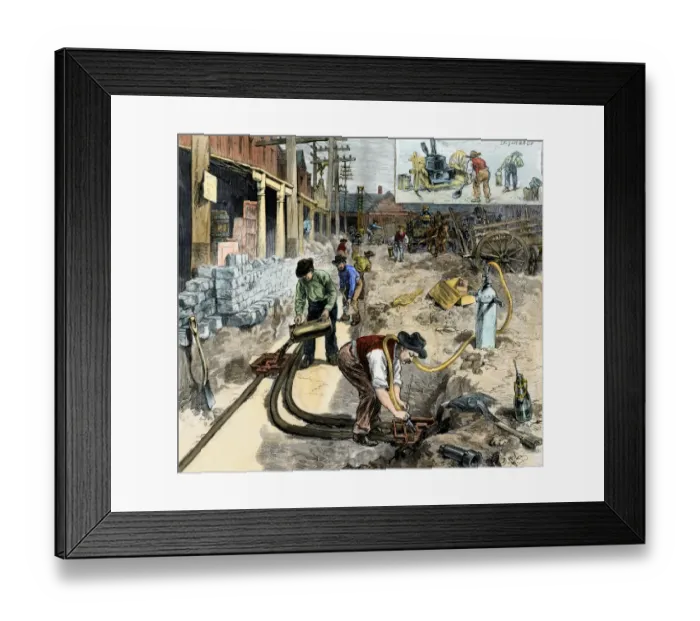 Framed Print : Underground wiring laid in New York City, 1882 Framed Print : Underground wiring laid in New York City, 1882