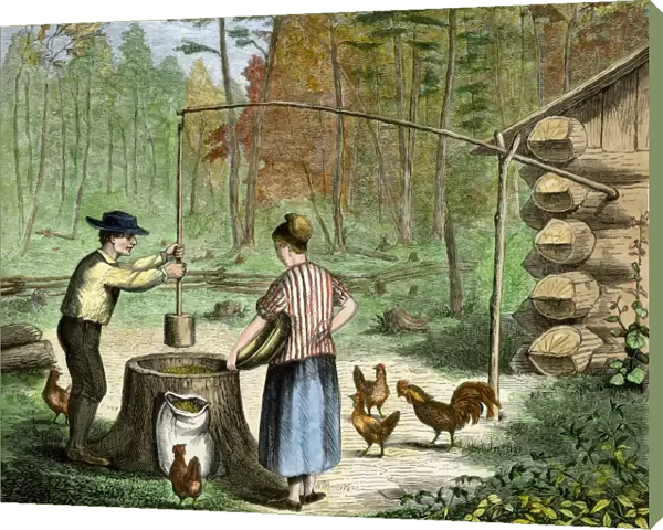 Settlers plumping mill for grinding corn