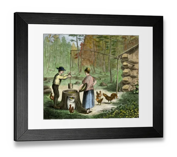 Framed Print : Settlers plumping mill for grinding corn Framed Print : Settlers plumping mill for grinding corn