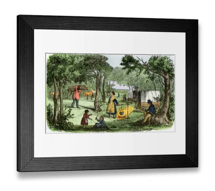 Framed Print : Oregon Trail wagons camping for the night Framed Print : Oregon Trail wagons camping for the night