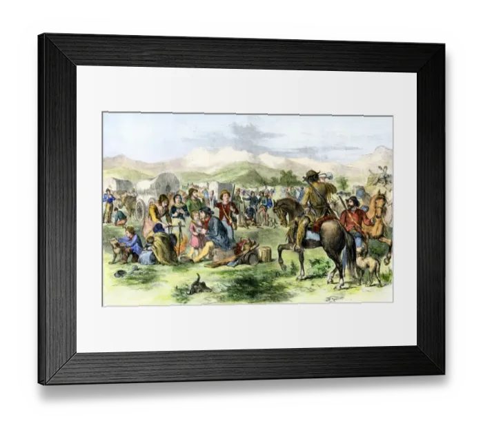 Framed Print : California migrants last camp on the plains before heading over the Rockies