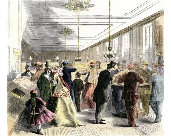 Busy telegraph office in New York City, 1860s