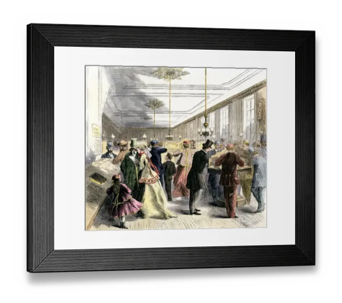 Framed Print : Busy telegraph office in New York City, 1860s