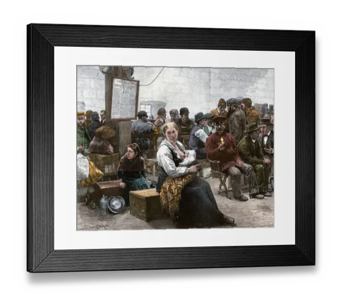 Framed Print : Hopeful immigrants in the port of New York, 1800s