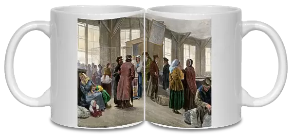 Immigrant waiting-room at Ellis Island, circa 1900