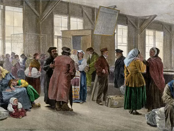 Immigrant waiting-room at Ellis Island, circa 1900