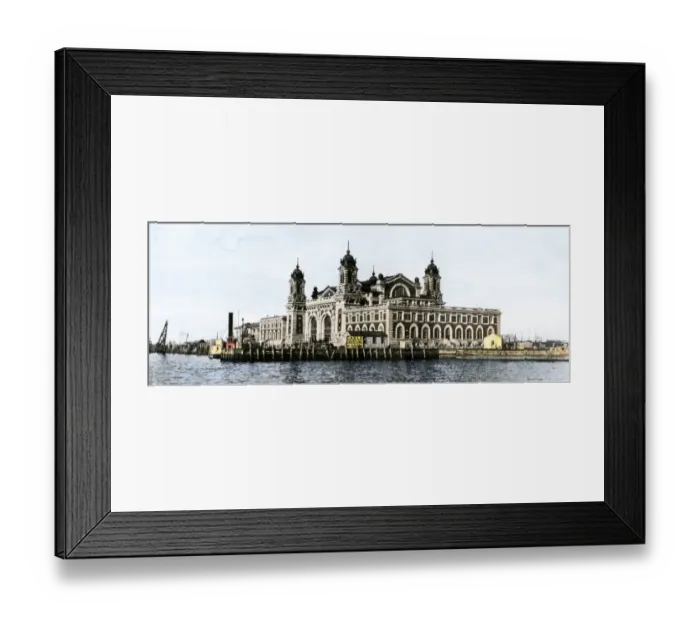 Framed Print : Ellis Island buildings in New York harbor