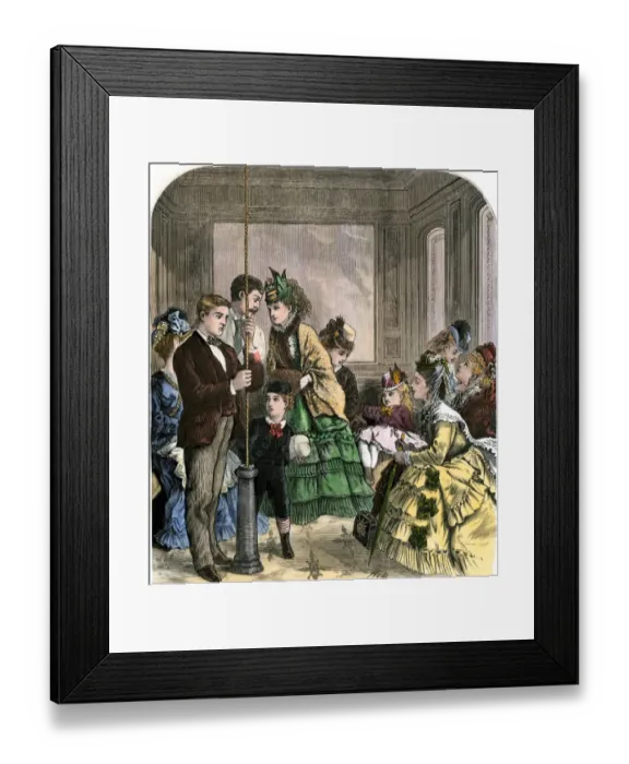 Framed Print : Shoppers in the new elevator at Lord & Taylors store on Broadway Framed Print : Shoppers in the new elevator at Lord & Taylors store on Broadway