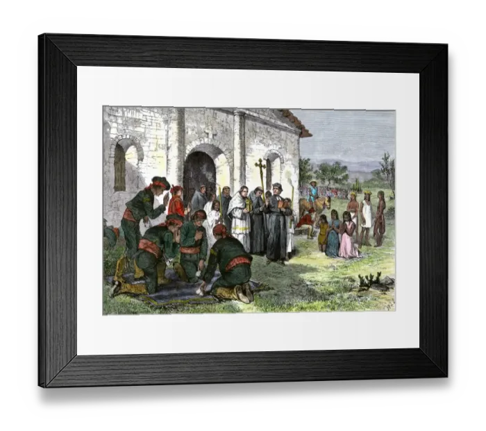 Framed Print : California mission with padres Framed Print : California mission with padres