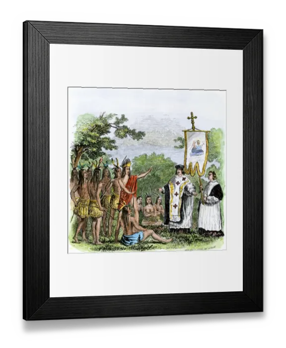 Framed Print : Spanish missionary Father Garzes instructing Native Americans Framed Print : Spanish missionary Father Garzes instructing Native Americans