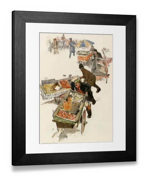 Framed Print : Pushcarts of fruit vendors in New York City Framed Print : Pushcarts of fruit vendors in New York City