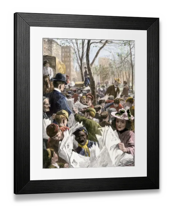 Framed Print : Wagons distributing newspapers to newsboys at Union Square Framed Print : Wagons distributing newspapers to newsboys at Union Square