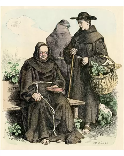 Medieval monks gardening vegetables