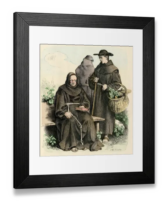 Framed Print : Medieval monks gardening vegetables