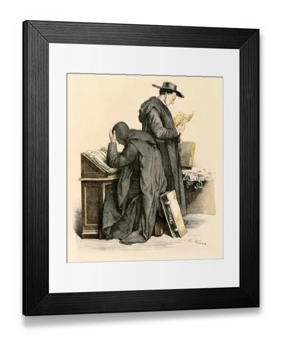 Framed Print : Medieval monks studying manuscripts Framed Print : Medieval monks studying manuscripts