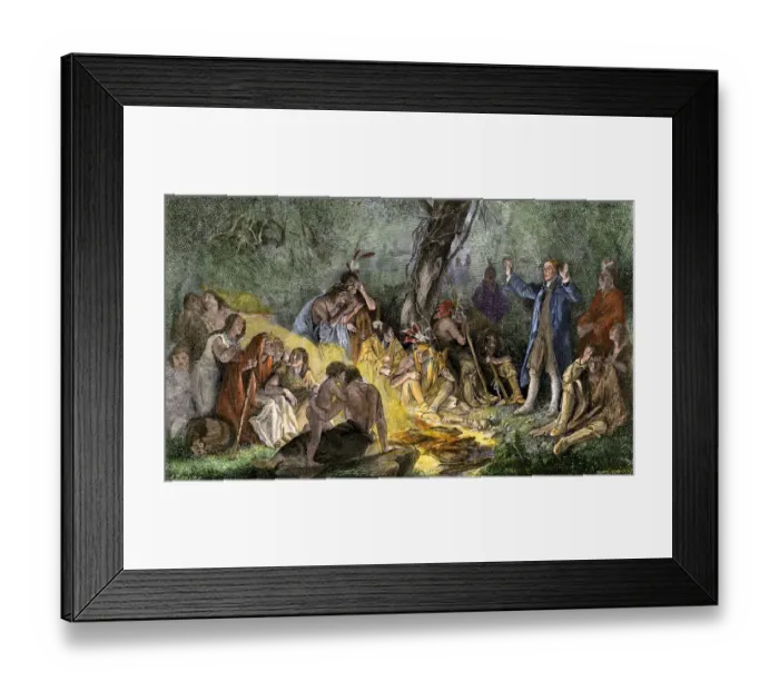 Framed Print : Moravian missionary Zeisberger in Pennsylvania, 1767 Framed Print : Moravian missionary Zeisberger in Pennsylvania, 1767
