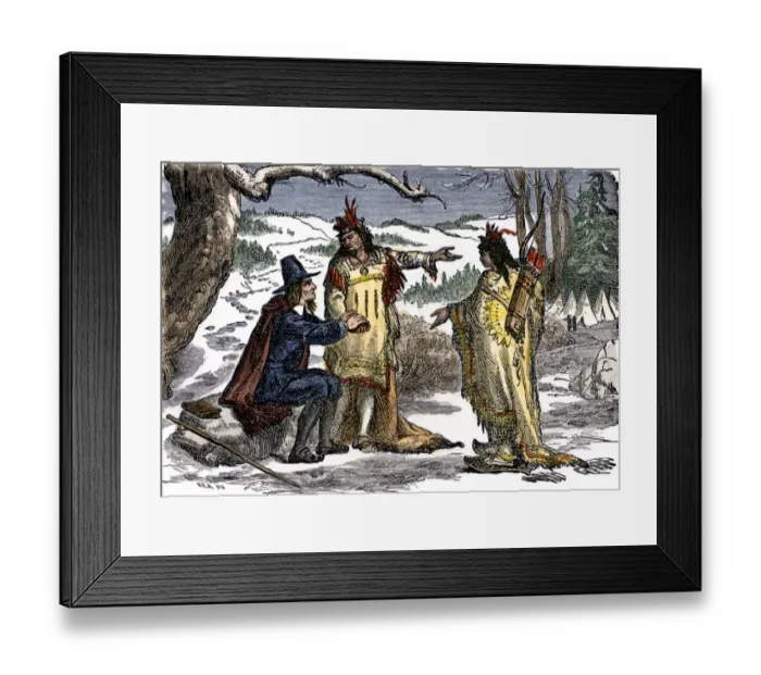 Framed Print : Rhode Island natives befriending Roger Williams, 1635 Framed Print : Rhode Island natives befriending Roger Williams, 1635
