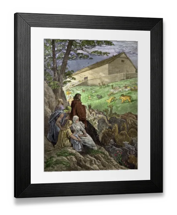 Framed Print : Noahs Ark. Animals entering Noahs ark before the Biblical flood. Framed Print : Noahs Ark. Animals entering Noahs ark before the Biblical flood.