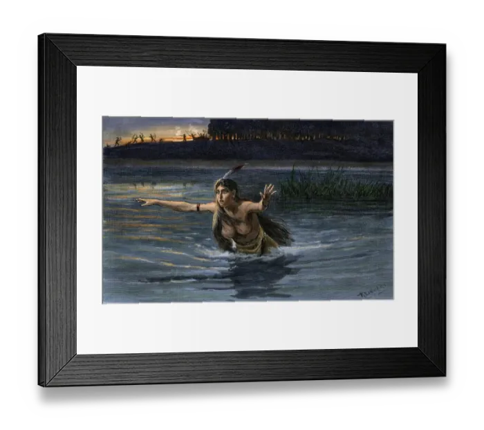 Framed Print : Weetamoo drowning in the Taunton River, 1676 Framed Print : Weetamoo drowning in the Taunton River, 1676