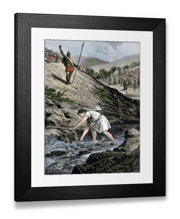 Framed Print : David picking a stone with which to fight Goliath Framed Print : David picking a stone with which to fight Goliath