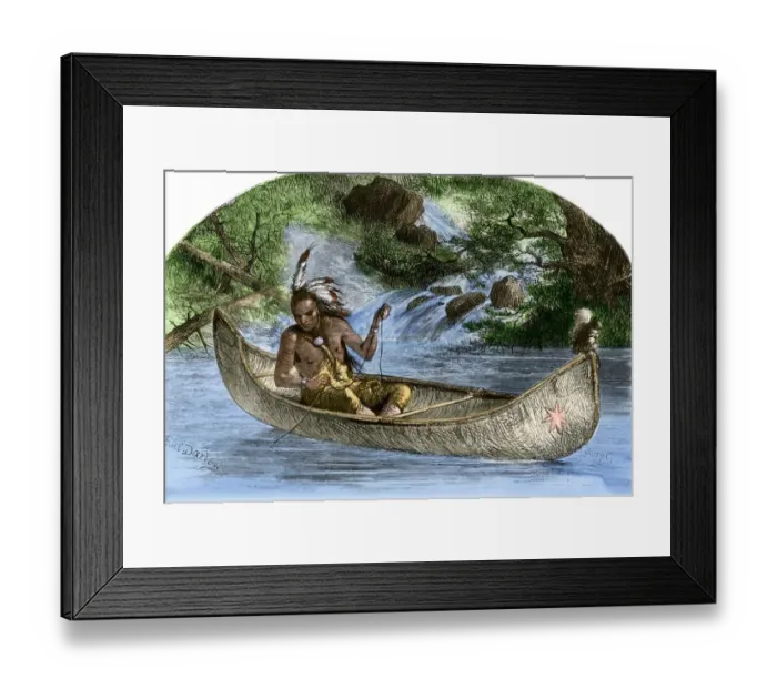 Framed Print : Hiawatha fishing from a canoe Framed Print : Hiawatha fishing from a canoe