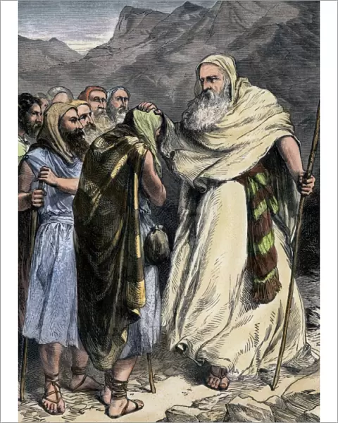 Moses parting from his people, who will enter the Promised Land