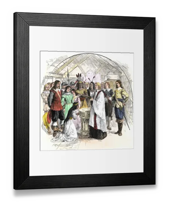 Framed Print : Baptism of Pocahontas as a Christian in Jamestown
