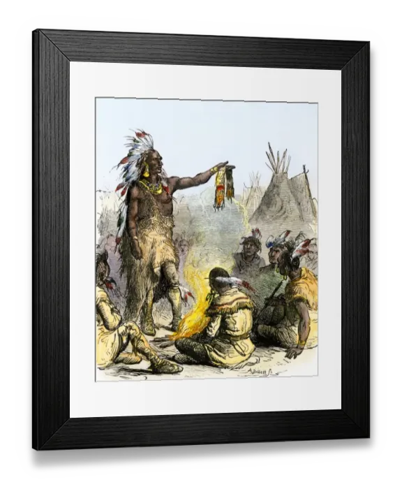 Framed Print : Ottawa chief Pontiac in tribal council Framed Print : Ottawa chief Pontiac in tribal council
