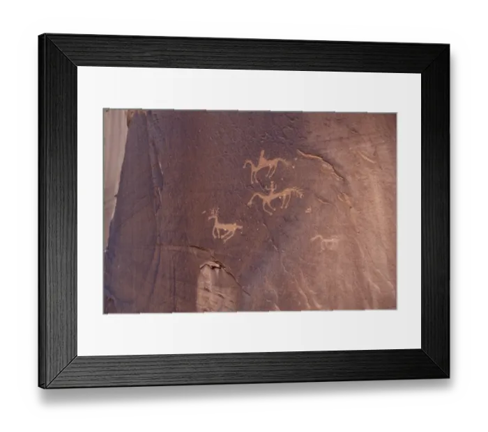 Framed Print : Native Americans on horseback petroglyph Framed Print : Native Americans on horseback petroglyph