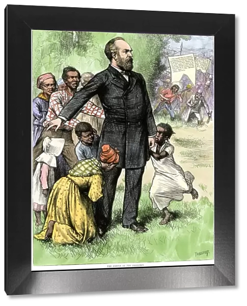 Presidential candidate James Garfield defending former slaves