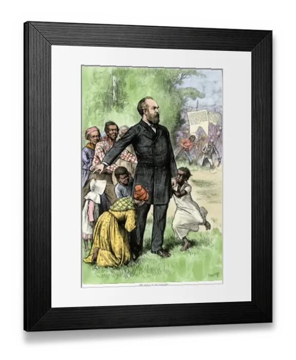 Framed Print : Presidential candidate James Garfield defending former slaves Framed Print : Presidential candidate James Garfield defending former slaves