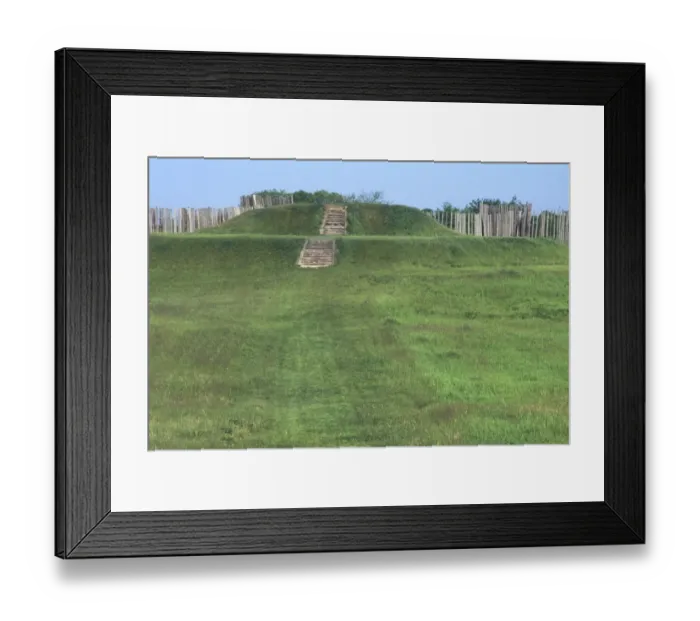Framed Print : Mound and part of a reconstructed village palisade at Aztalan State Park