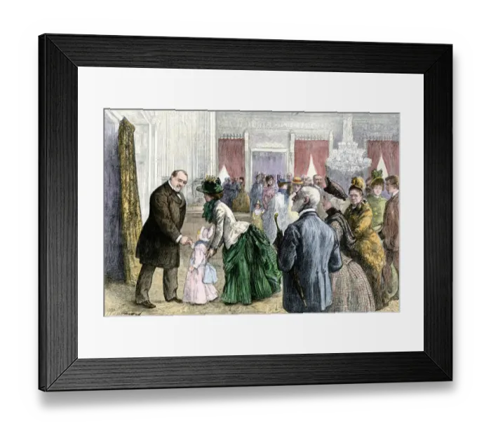 Framed Print : President Grover Cleveland greeting citizens at a White House public reception Framed Print : President Grover Cleveland greeting citizens at a White House public reception