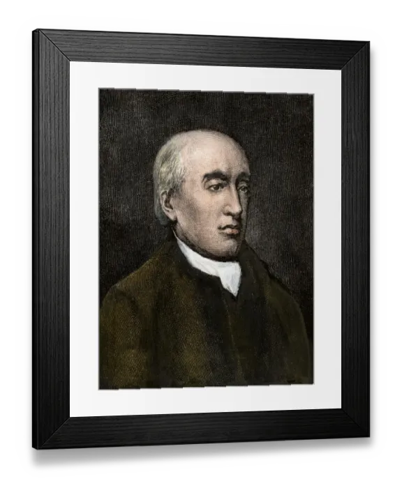 Framed Print : Geologist James Hutton. Hand-colored woodcut of a portrait Framed Print : Geologist James Hutton. Hand-colored woodcut of a portrait