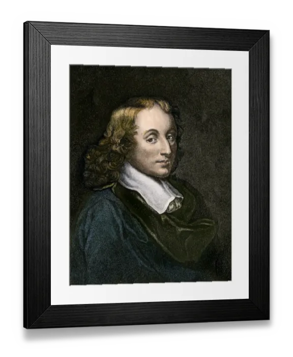 Framed Print : Blaise Pascal. Hand colored engraving of a portrait