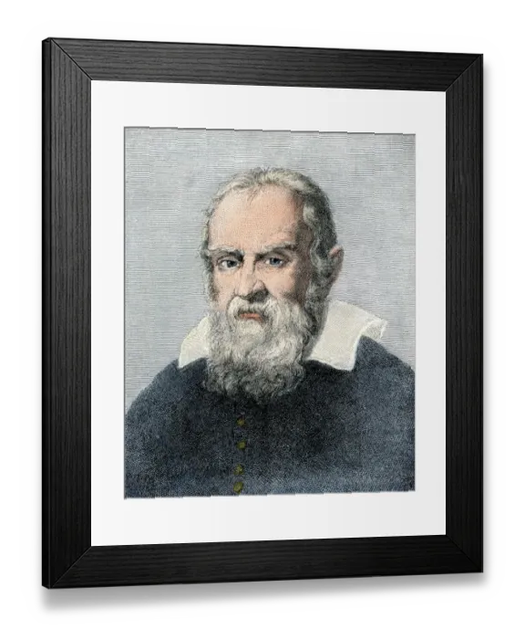 Framed Print : Galileo Galilei. Hand-colored 19th-century woodcut