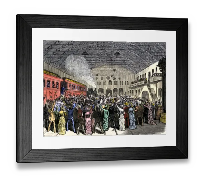 Framed Print : James Garfield cheered as he arrives by train in Cleveland after his nomination Framed Print : James Garfield cheered as he arrives by train in Cleveland after his nomination