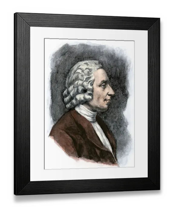 Framed Print : Joseph Priestley. Hand-colored woodcut of a 19th-century illustration Framed Print : Joseph Priestley. Hand-colored woodcut of a 19th-century illustration