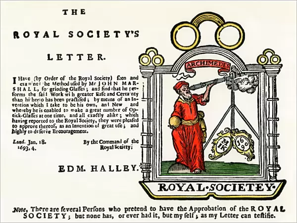 Royal Society endorsement of a lens-grinder, 1600s