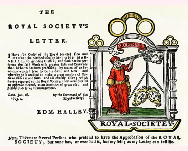 Royal Society endorsement of a lens-grinder, 1600s