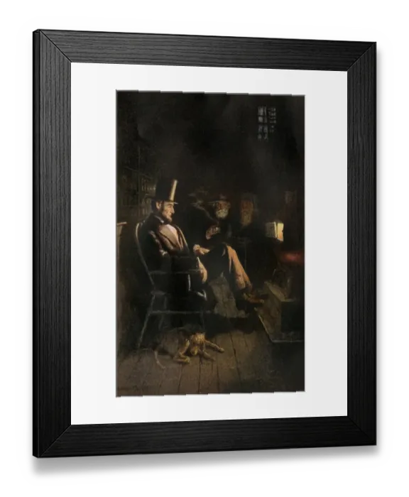 Framed Print : Abraham Lincoln seated before a wood stove Framed Print : Abraham Lincoln seated before a wood stove