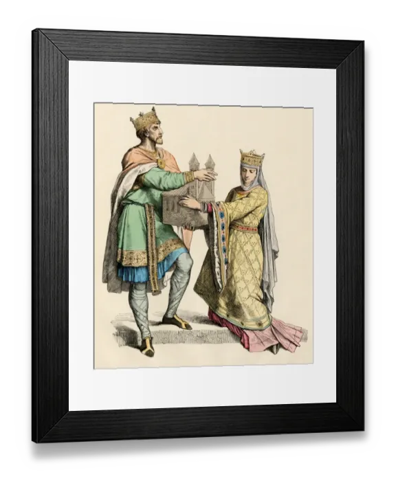 Framed Print : Medieval king and queen of France