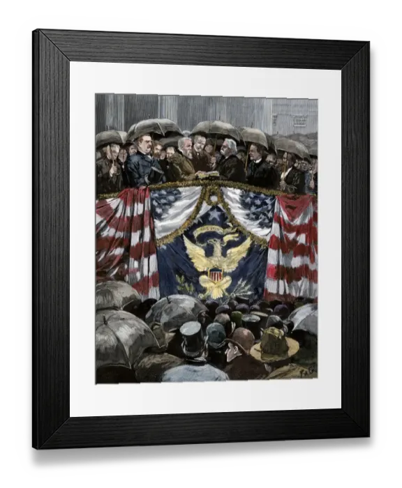 Framed Print : Benjamin Harrison taking the Presidential Oath of Office in the rain Framed Print : Benjamin Harrison taking the Presidential Oath of Office in the rain