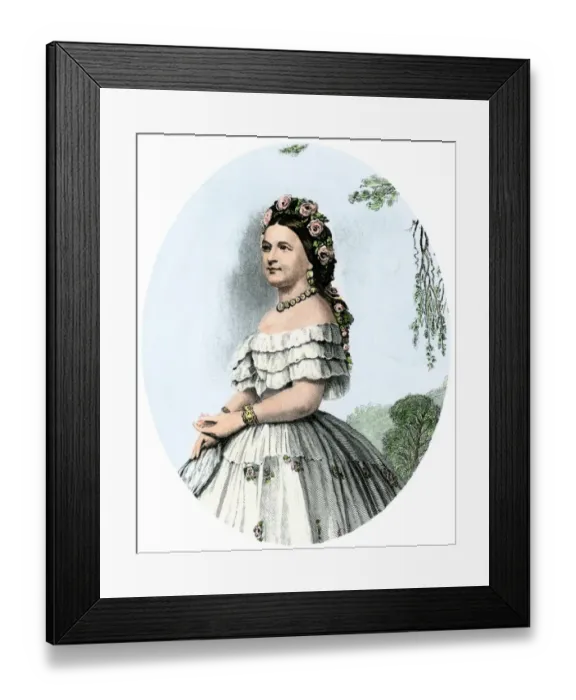 Framed Print : Mary Todd Lincoln. Hand-colored engraving of a 19th-century portrait Framed Print : Mary Todd Lincoln. Hand-colored engraving of a 19th-century portrait