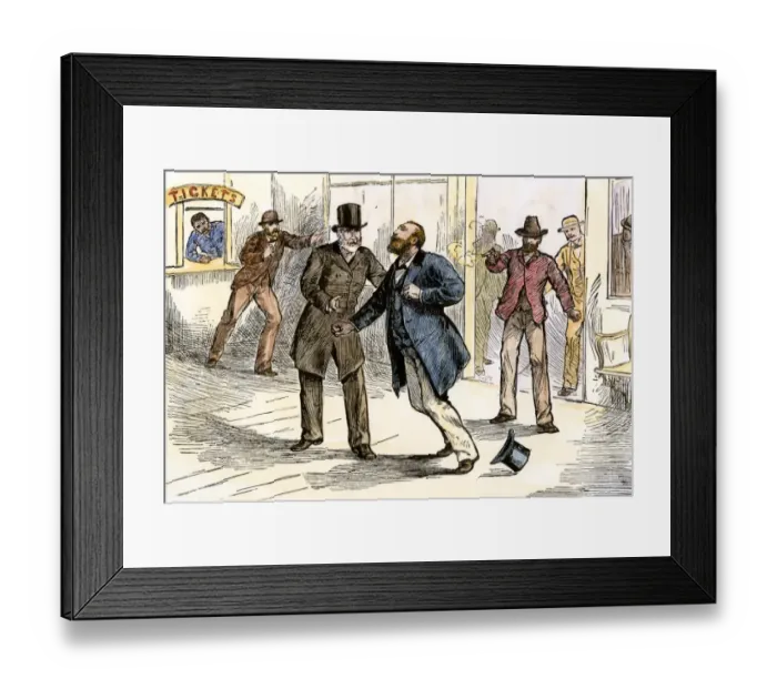 Framed Print : Assassination of President James Garfield in a Washington DC train station Framed Print : Assassination of President James Garfield in a Washington DC train station