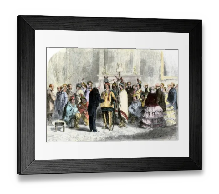 Framed Print : President Buchanan concluding a truce between Pawnees and Poncas Framed Print : President Buchanan concluding a truce between Pawnees and Poncas