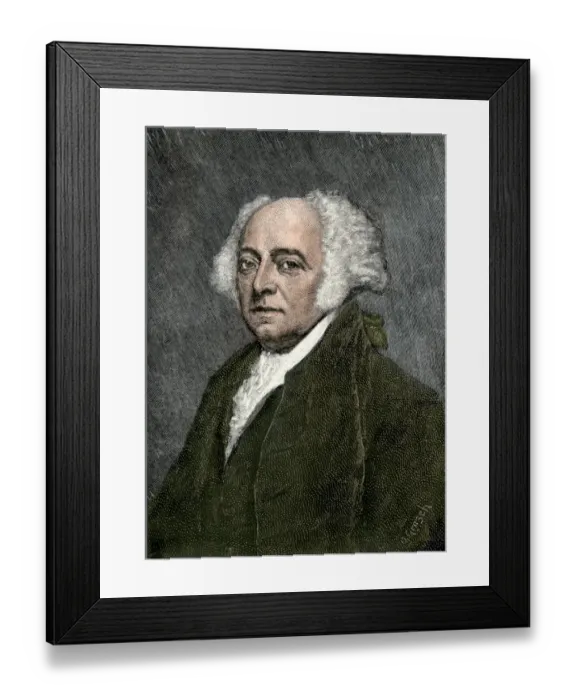Framed Print : John Adams. Hand-colored engraving of a portrait