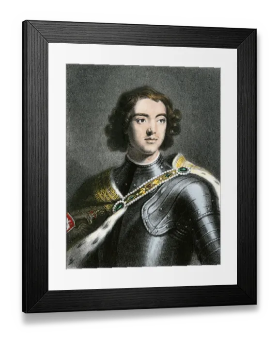 Framed Print : Peter the Great in armor. Hand-colored engraving of a portrait Framed Print : Peter the Great in armor. Hand-colored engraving of a portrait