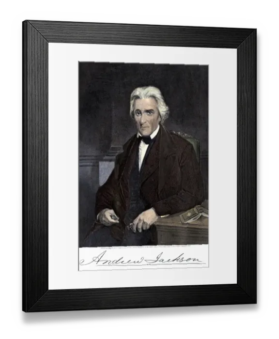 Framed Print : Andrew Jackson, with his signature Framed Print : Andrew Jackson, with his signature